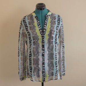 DVF Kenley Oasis Snake Silk Blouse Blue Green